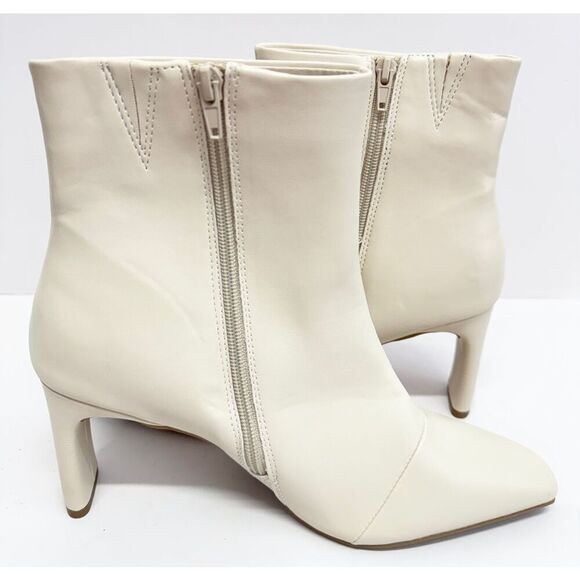 Alfani Boots Size 11 Cream Square Toe Block Heel Faux Leather Rubber Sole - Picture 7 of 11
